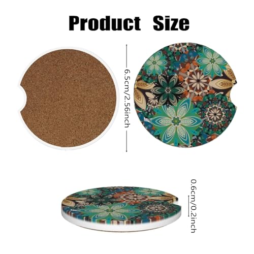 Ceramic Car Cup Coasters 2PCS - Vintage Flower - color: Vintage Flower