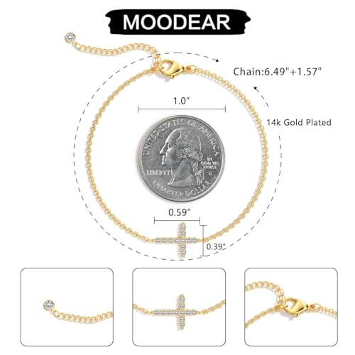 Moodear Cross Bracelet for Women, Dainty Sterling Silver/Gold Plated Gift - color: CZ Gold Cross Bracelet