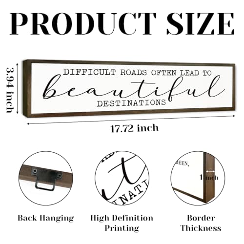 Motivational Wall Art, Decorative Signs and Plaques, Framed Wooden Hanging Sign, Inspirational Gift, Difficult Roads Often Lead to Beautiful Destinations Sign 17.8x4x1.2 inches - color: Day Sign 26