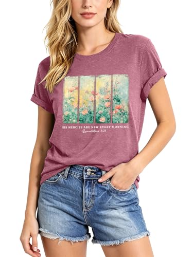 Christian Shirts for Women Floral Faith T-Shirt Bible Verse Shirts Religious T Shirts Faith Short Sleeve Tops - color: Pink1, size: XX-Large