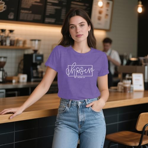 Women's Christian Shirt Christ Chosen T-Shirts Bible Verse Tee Tops - color: Purple, size: Small
