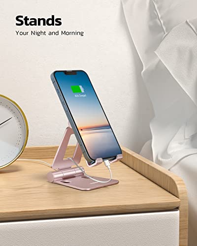 Nulaxy Full Aluminum Dual Folding Cell Phone Stand for Desk, Rose Gold - color: C-Rose Gold