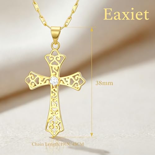 14K Gold Cross Necklace for Women Elegent Gold Cross Pendant Necklace Religious Jewelry Gift - style: H