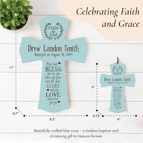 LifeSong Milestones Personalized Baptism Wall Cross - Engraved Blue Wood Christian Cross with Name & Date, Child of God Blessing, Christening & First Communion Gift (Blue, 8.5" x 11") - color: Blue, size: 11"L x 8.5"W
