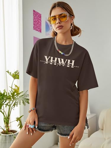 DUTUT Christian Shirts for Women Oversized Jesus Shirt Religious Faith Graphic Tops Short Sleeve Casual Crewneck Tee - color: Brown, size: X-Large