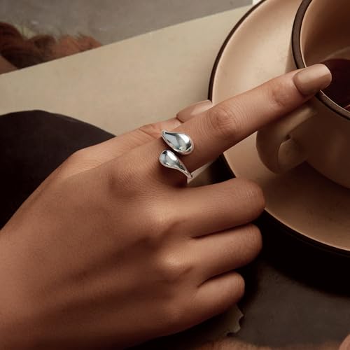 MUNDELL Opal Star and Moon Open Ring for Women Water Drop Adjustable Ring Vintage Cross Faith Wrap Finger RingsStatement Ring Fine Jewelry - color: Silver-1