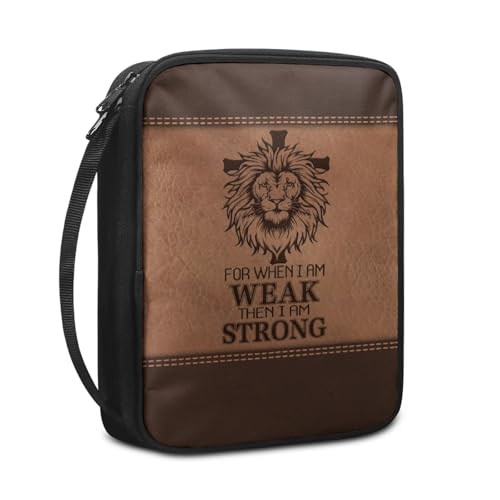 Cross with Lion Print Bible Cover for Women Men,Canvas Bible Book Carrying Cases Church Bag with Handle - color: Cross With Lion