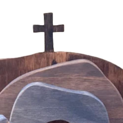 Empty Tomb Easter Scene and Cross Decoration Wooden Jesus Nativity Christ Statue Christian Easter Tray Decor for Home Office Tabletop - color: 6 Pcs