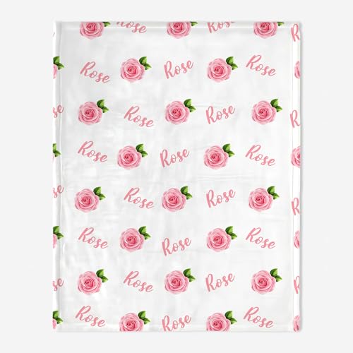 Personalized Floral Name Blanket, Custom Girl Name Design, Rose Floral Throw, Nursery Decor, Newborn Birthday Baptism Christening Keepsake - color: #Ver9