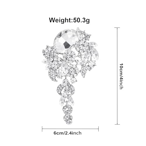 SELOVO Large Long Flower Brooch Pin for Women Wedding Party Brooch Pendant - color: Clear&Silver-tone