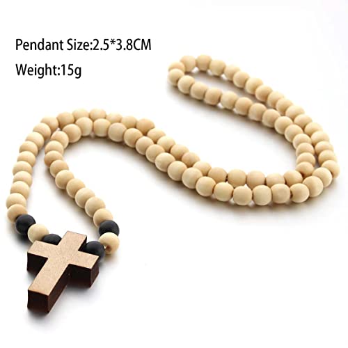 COLORFUL BLING Natural Wooden Catholic Rosaries Wood Crucifix Prayer Beads Pendant Necklace Prayer Jesus Religious Cross Rosary Necklace Handmade Jewelry - color: round light