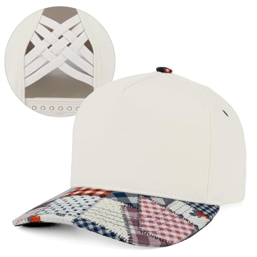 C.C Women's Criss-Cross Ponytail Trucker Hat - Snapback, One Size - color: Patchwork-beige