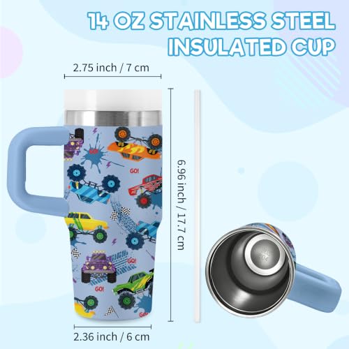 Truck Gifts for Kids - 14 oz Tumbler with Handle and Straw, Stainless Steel Insulated Truck Cup, BPA Free Tumblers Birthday Gift for Truck Lover, Outdoor Sports, Travel (Blue) - color: Truck1