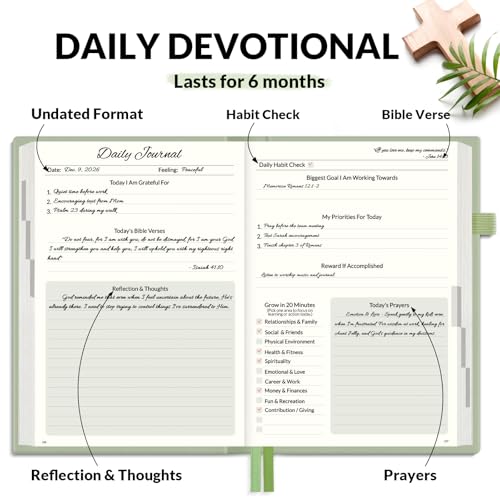 SUNEE Christian Bible Study & Prayer Journal – Undated 6-Month Scripture Notebook for Daily Devotional & Faith Growth, Meaningful Religious Gift for Women, Men, Pastor or Graduation (Grey Green) - color: Grey Green