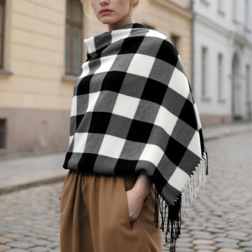 Loritta Winter Scarf for Women, Long Plaid Shawl Wraps Scarves Gifts - color: U-black White Gray Lattice