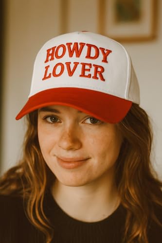 Two-Toned Embroidered Lettering Dad Hat Original Classic Vintage Low Profile Baseball Cap Adjustable Plain Snapback - color: Howdy, White/Red