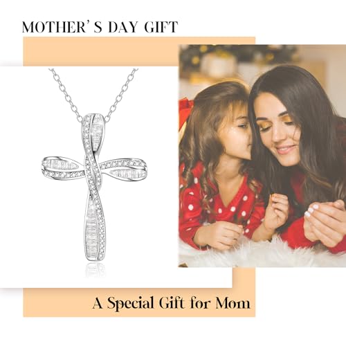 EVER FAITH S925 Silver Princess Cut CZ Infinity Twisted Cross Necklace - color: Clear