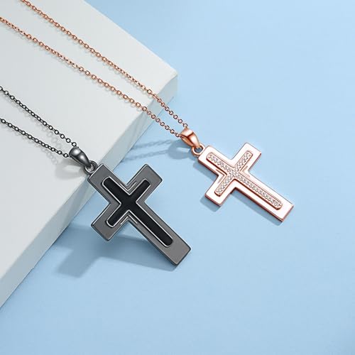 TUGHRA Couples Necklace Sterling Silver His and Hers Matching Necklace, Pendant Couples Jewelry Gifts for Couple Her Him - style: 02-Cubic Zirconia cross3