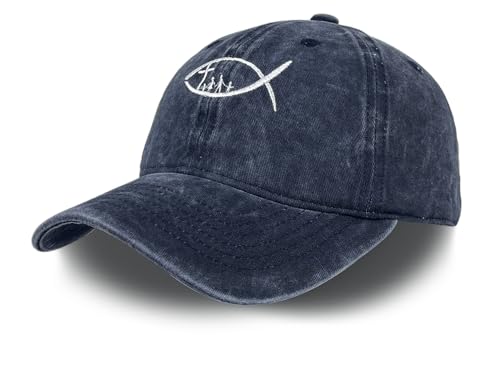 Cross Embroidered Hat for Men Women Dad Trucker Baseball Cap Adjustable - color: Fish Cross Blue