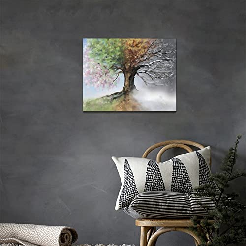 yerretin Tree of Life Wall Art Colorful Country Trees Pictures Wall Decor Rustic Four Season Canvas Painting Modern Artwork Home Decorations for Bathroom Living Room Bedroom Office Framed 16"x12" - color: 4 Season, size: 16"L x 12"W