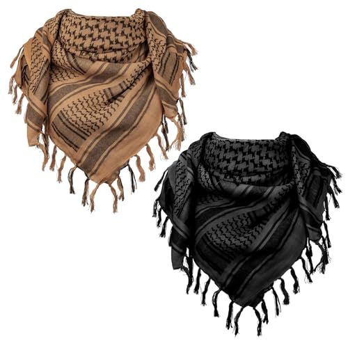 Aonal Military Shemagh Tactical Desert Scarf, Keffiyeh Scarf for Men - color: X-brown & Black (2 Pcs)