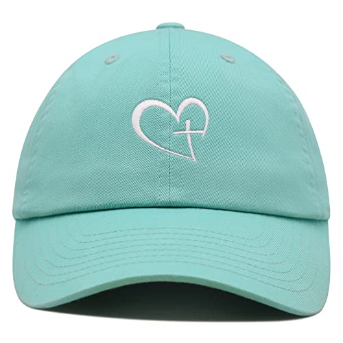 JPAK Heart and Cross Premium Dad Hat Embroidered Cotton Baseball Cap Christian Faith - color: Mint