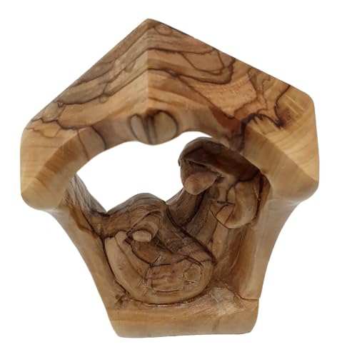 Zuluf 5.2" Olive Wood Holy Family Nativity Statue – Hand-Carved Figurine Made in The Holy Land – Religious for Catholic Home or Spiritual Display – HOF026 - color: 5.2" Stable Nativity
