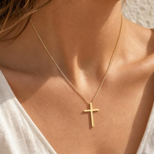 Gold Cross Necklace for Women Dainty 14K Gold Plated Cross Necklace - color: Gold-Big Cross