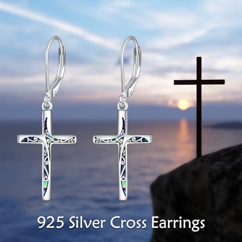 LUHE Sterling Silver Corss/Daisy/Musica Note Dangle Earrings for Women - style: Filigree Cross Earrings