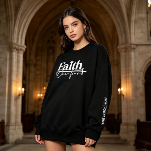 UNIQUEONE Christian Sweatshirt Women Faith Shirts: Jesus Sweatshirt Christian Religious Crewneck Long Sleeve Pullover Tops - color: Black-10, size: XX-Large