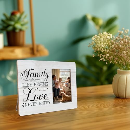 Family Picture Frame Gifts, Where Life Begins & Love Never Ends, Gift for Mom Dad Frames Fits 4x6 Photo - color: Red