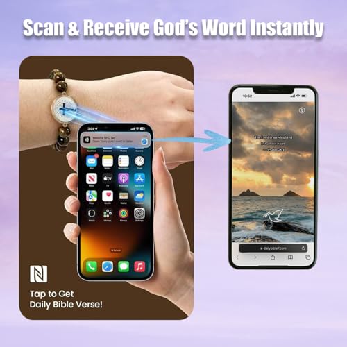 Daily Bible Verse Bracelet Wearable with NFC, Bible Verse Christian Gift for Women, Men and Teens - color: Black
