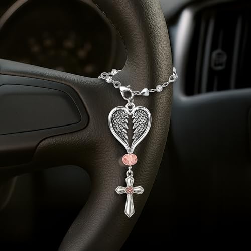 Christian Gifts for Men, Daily Bible Verse Cross for Car Mirror Hanging - color: Angel's Protection