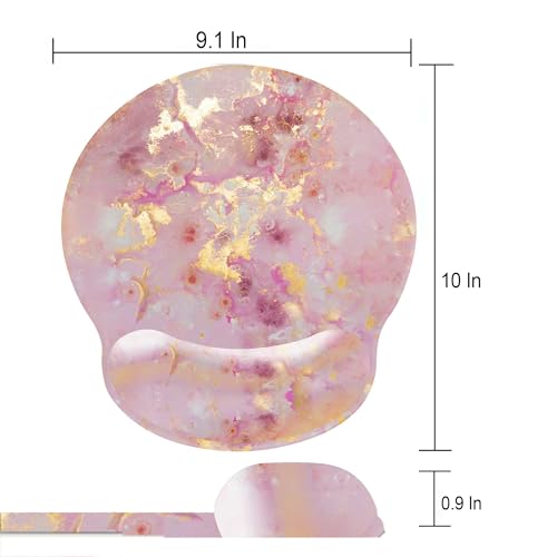 Pink Ergonomic Mouse Pad with Wrist Rest, Gaming Mouse Pad with Wrist Support,Gold Marble Mouse Pads for Desk for Women, Computer Mousepad with Non-Slip Rubber Base, Cute Office Desk Accessories - color: Round-C1