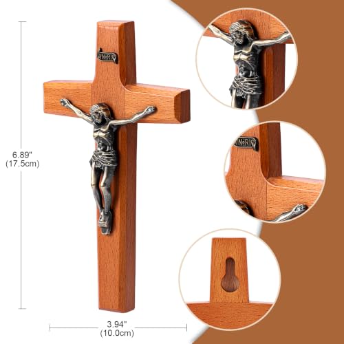 ACHIBANG Crucifix Wall Cross, 6.89" Wooden Catholic Jesus INRI Decor - size: 6.9"L x 3.8"W
