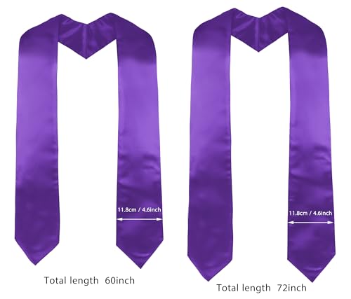 GraduatePro Plain Graduation Stole for Unisex Adults Sash 60"/72" Long 16 Colors - color: Purple, size: 60