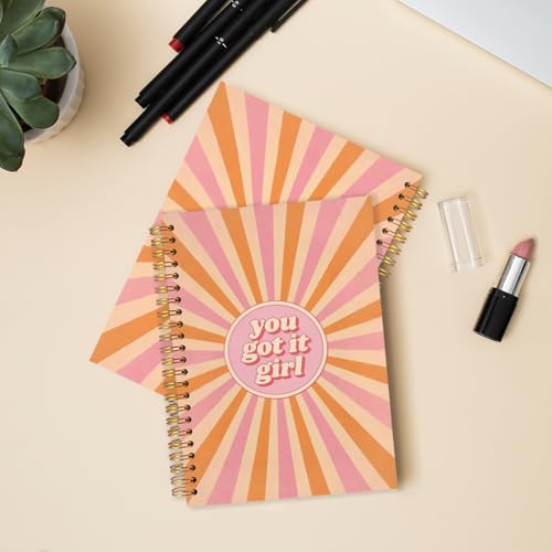 Inspirational Girl Spiral Journal Notebook 5.5x8.3in, Retro Boho Sunshine You Got It Girl Motivational Journal, Inspirational Gifts Notebooks for Women Note Taking, Hardcover Notebook - color: Boho-girl