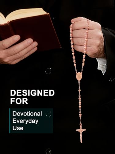 Supcare Rosary for Men Women Catholic Necklace Rosary Beads Customized - color: B04-Virgin Mary Rose Gold with Case