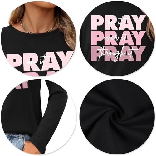 Christian Shirts for Women: Faith Over Fear T Shirt Religious Graphic Tee Bibel Verse Long Sleeve Tops - color: Black, size: X-Large