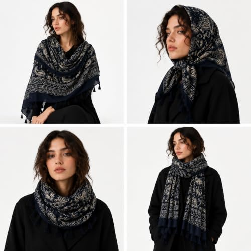 YOUR SMILE Large Boho Scarf for Women Lightweight Floral Printed Scarves Fall Winter Fashion Fringed Shawl wraps - color: 32