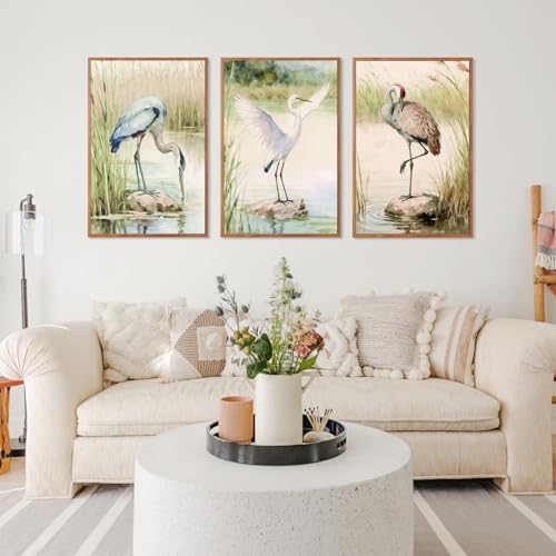 IARTTOP Blue Heron Wall Art Coastal Birds Wall Decor Sea Bird Art Prints - color: Coastal Birds Canvas Wall Art, size: 24"L x 36"W