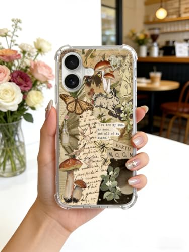 Nature Aesthetic Cottagecore Phone Case Compatible with iPhone 16, Scrapbook Artwork Phone Cover for iPhone 16, TPU Bumper Phone Case - color: Scrapbook Artwork