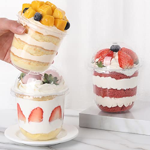 12oz Disposable Clear Plastic Cups with Lids ,25 Pack Dessert for Parfait Ice Cream Fruit Iced Cold Drinks Wedding Thanksgiving Halloween Christmas Party (No Hole), 50 Count (Pack of 1)