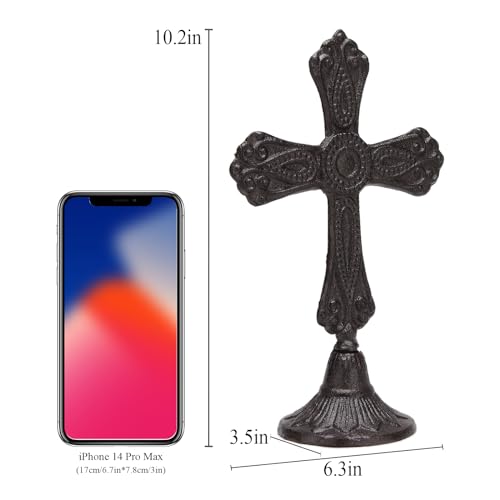 BRASSTAR Cast Iron Circular Base Cross Statue 10.3in (H)