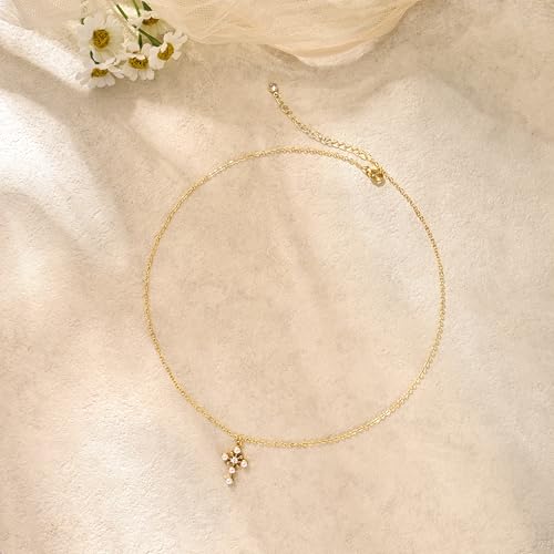 Cross Necklace for Women,14K Gold Plated Cross Pendant Necklace Jewelry - color: GD-pearl cross