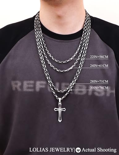 LOLIAS Black 14K Gold Plated ππ«π¨π¬π¬ ππππ€π₯πππ for Men Stainless Steel ππ²π³ππ§ππ’π§π Chain With Cross Pendant Necklace πππ§π¬ ππ’ππ 22-30Inch - color: Black plated necklace with pendant, size: 22IN