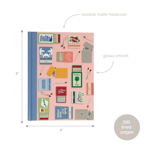 Pearhead Blue Matchbook Hardcover Journal, 6x8 College-Ruled Lined Notebook, 200 Pages, Trendy Writing Journal for Work, School & Everyday Notes - color: Blue Matchbook Collage Journal