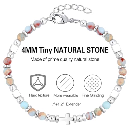 Beaded Bracelets for Women, Inspirational Natural Gemstone Bracelets Graduation Mothers Day Christmas Birthday Gifts for Mom, Daughter, Granddaughter, Wife, Sister, Best Friend - color: Colorful, style: Cross