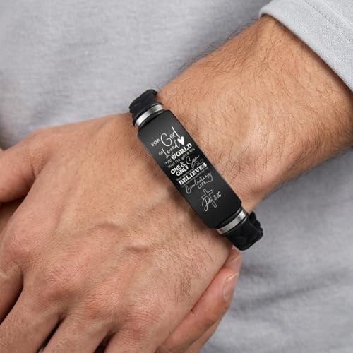 Adjustable Leather Christian Bracelet For Men, Faith Religious Gifts - color: JONH 3:16