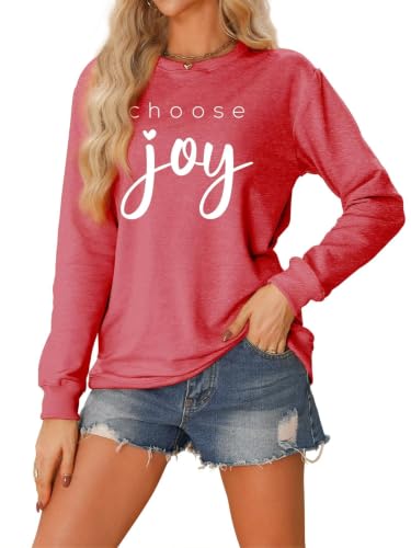 Choose Joy Sweatshirt Women Christian Be Kind Positive Crewneck Sweater Top - color: 1-red1, size: X-Large